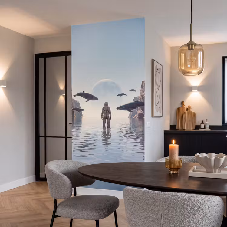 Tapete - Astronaut – Wal – Fantasie - Ruimtevaarder - Walvis - Fantasie Behang Vlies klein