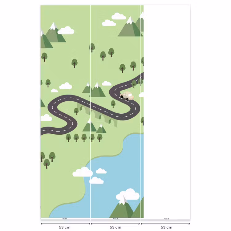 Auto - Bergweg - Natuur - Illustratie Behang Vlies klein -USP_banen