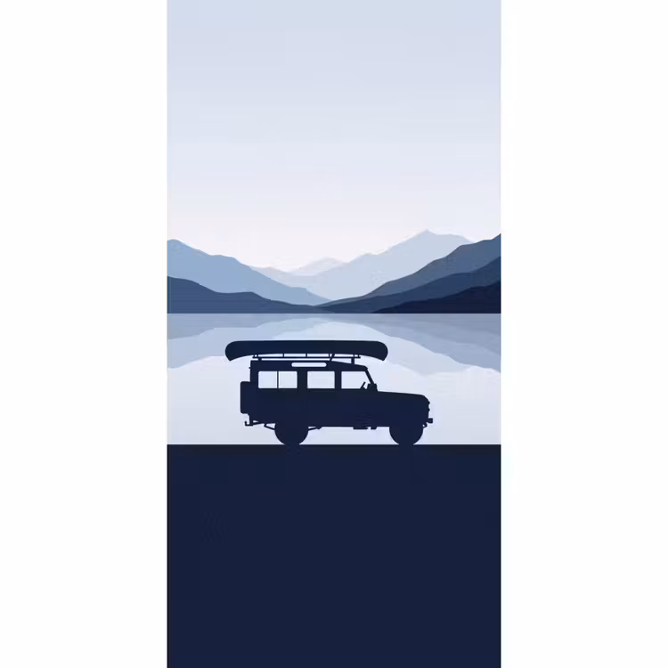 Auto - Meer - Bergen - Blauw Behang Vlies klein -3d_website