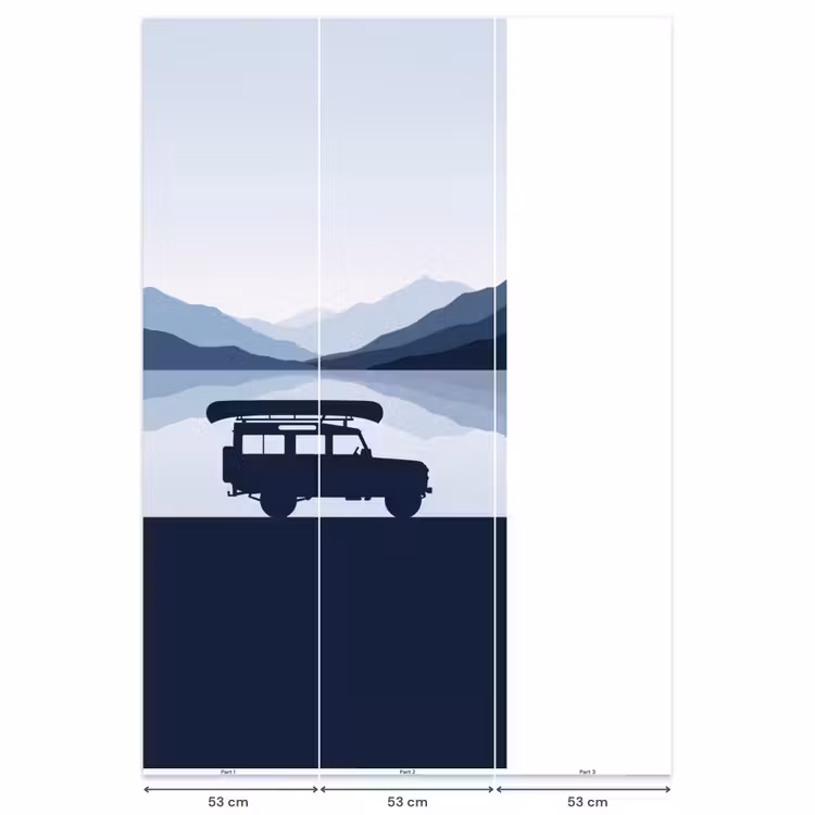 Auto - Meer - Bergen - Blauw Behang Vlies klein -USP_banen