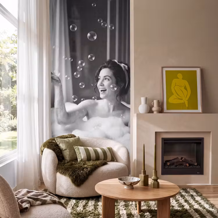 Bad - Bubbels - Zwart - Wit Behang Vlies klein -sfeer2