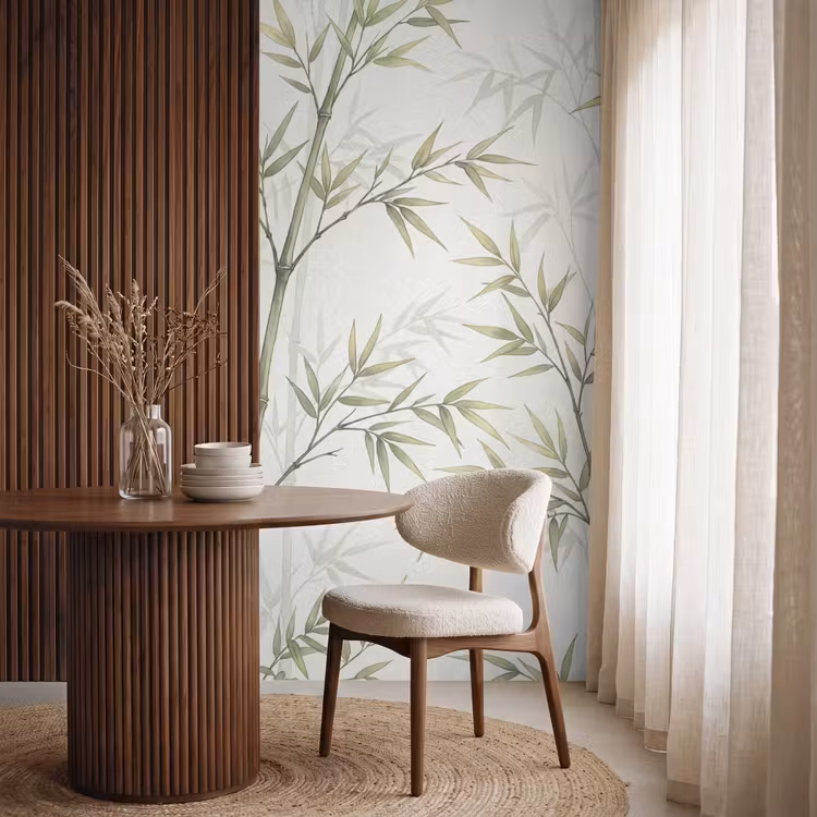 Bamboe - Bladeren - Natuur - Aquarel - Groen Behang Vlies klein -sfeer1