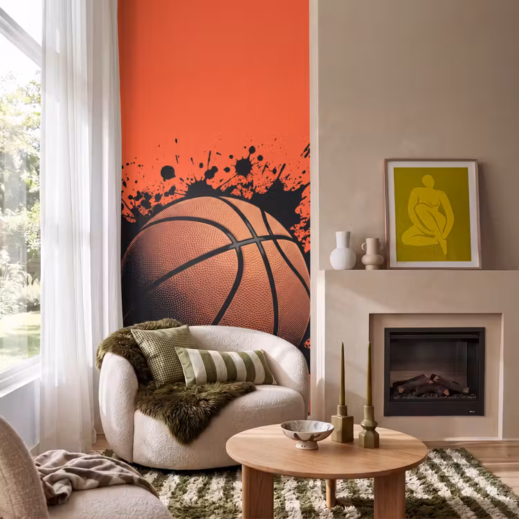 Basketbal - Verf - Sport - Oranje Behang Vlies klein -sfeer2