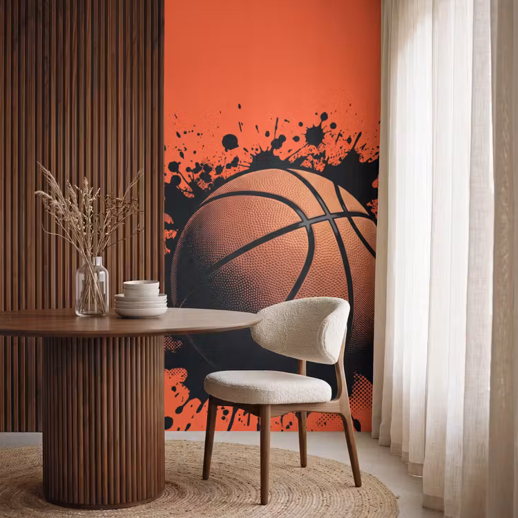 Basketbal - Verf - Sport - Oranje Behang Vlies klein -sfeer1