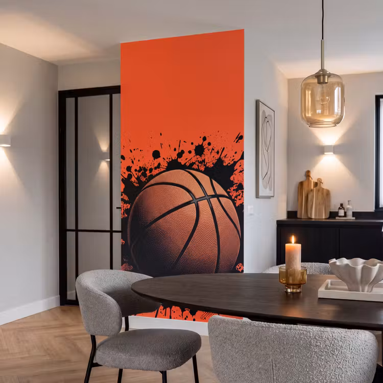 Basketbal - Verf - Sport - Oranje Behang Vlies klein -sfeer3