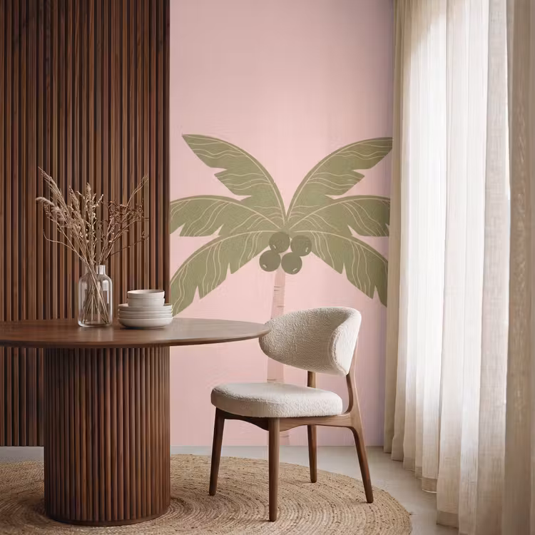 Boom - Palm - Natuur - Illustratie - Roze Behang Vlies klein -sfeer1
