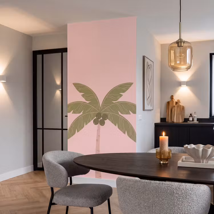 Boom - Palm - Natuur - Illustratie - Roze Behang Vlies klein -sfeer3