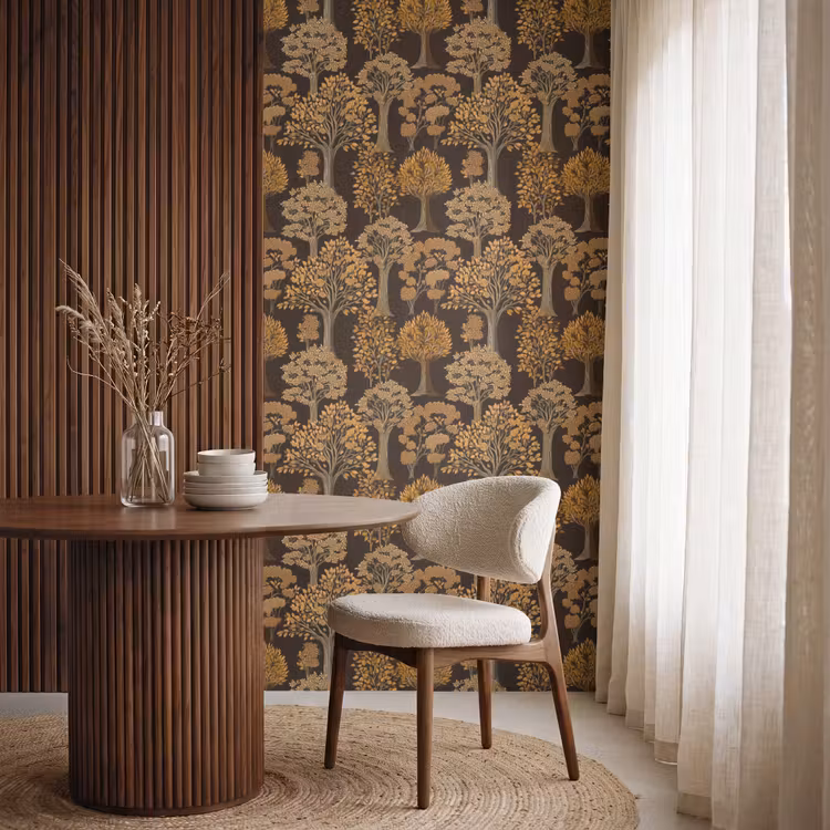 Bomen - Patroon - Bruin Behang Vlies klein 1076 -sfeer1