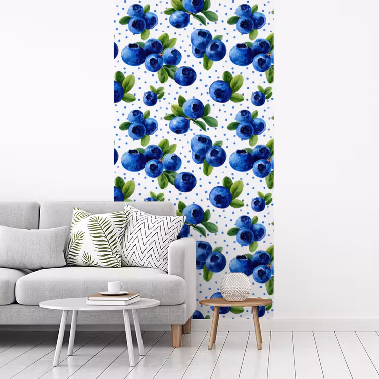 Bessen - Patroon - Blauw fotobehang vinyl groot 64 -woonkamer