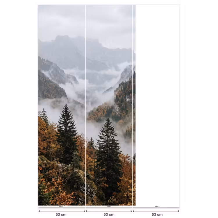 Bergen - Vallei - Mist - Herfst - Natuur Behang Vlies klein -USP_banen