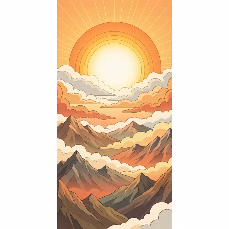 Bergen - Wolken - Natuur - Zonsopgang - Oranje Behang Vlies klein -3d_website