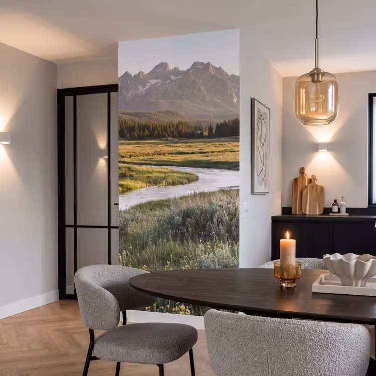 Berglandschap - Rivier - Bos Behang Vlies klein -sfeer3