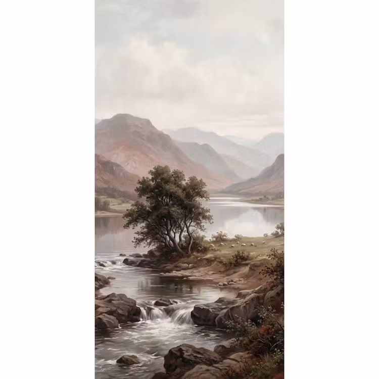 Berglandschap - Meer - Bergen - Vallei - Klassiek Behang Vlies klein -3d_website