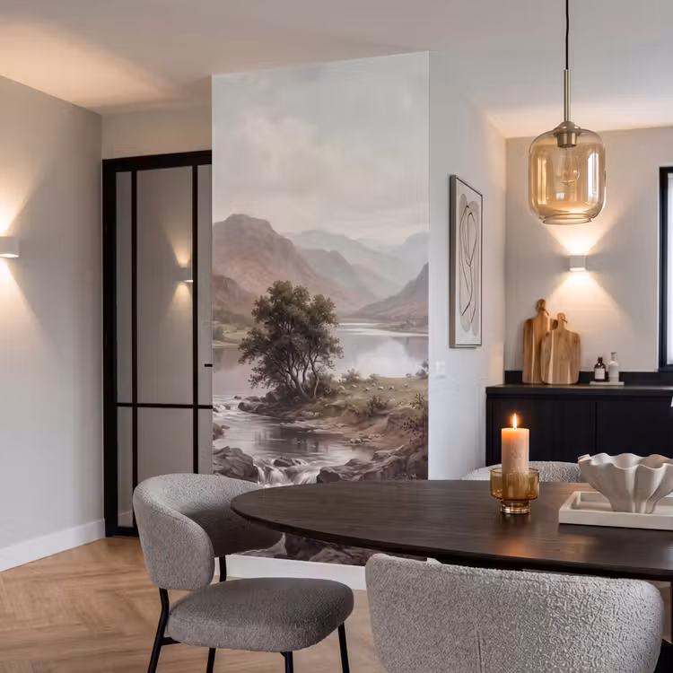 Berglandschap - Meer - Bergen - Vallei - Klassiek Behang Vlies klein -sfeer3