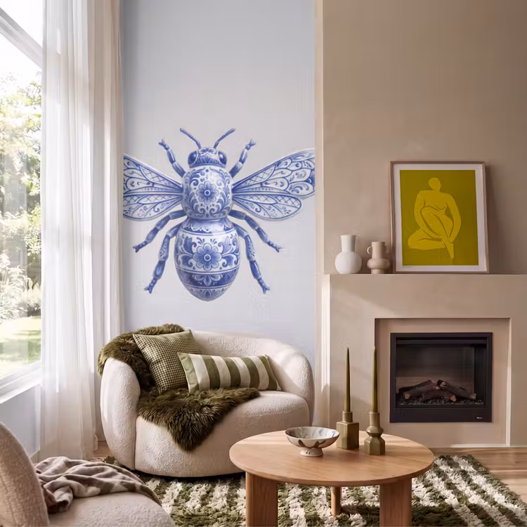 Bij - Modern - Delfts - Blauw Behang Vlies klein -sfeer2