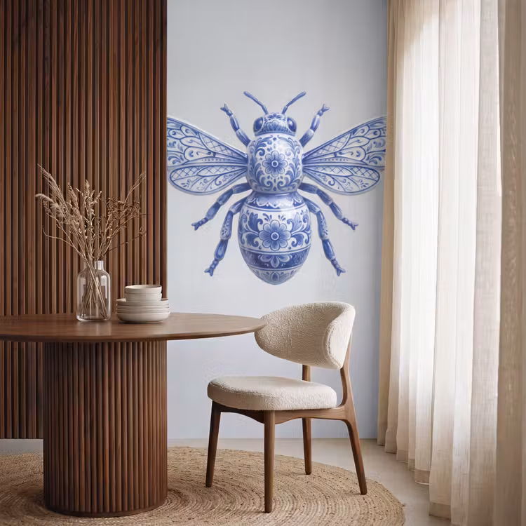 Bij - Modern - Delfts - Blauw Behang Vlies klein -sfeer1