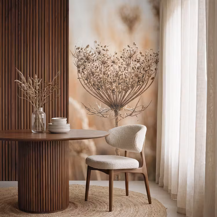 Schermbloem - Droogbloem - Winter - Beige - Minimalistisch Behang Vlies klein -sfeer1