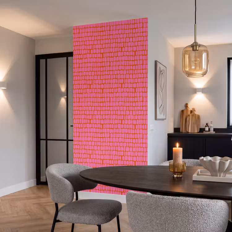 Organisch - Raster - Roze Behang Vlies klein 1076 -sfeer3