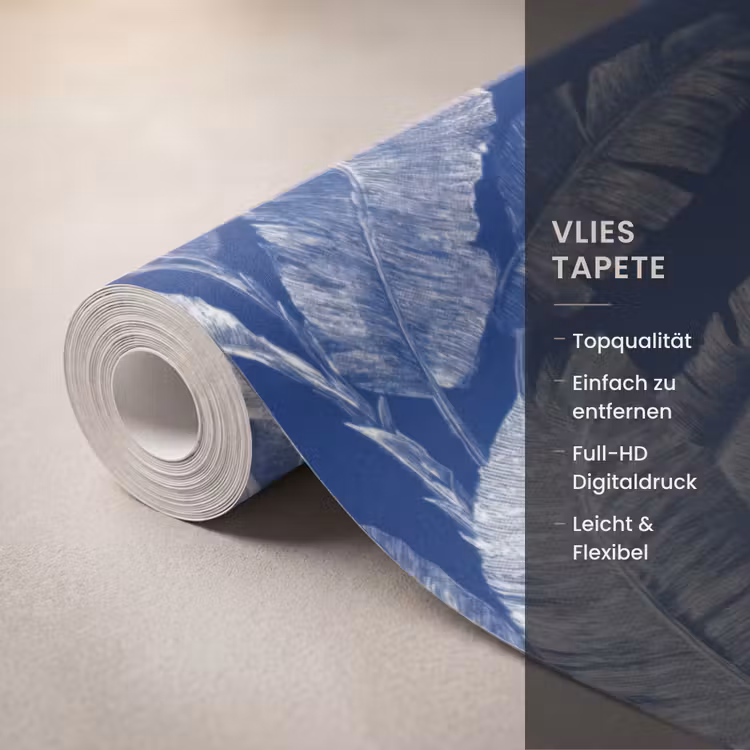 Blad - Palm - Blauw Behang Vlies klein 1076 -USP_closeupDE