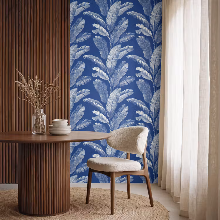 Blad - Palm - Blauw Behang Vlies klein 1076 -sfeer1