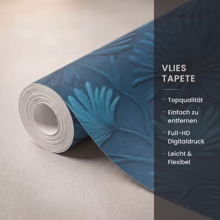Bladeren - Reliëf - Patroon - Oceaanblauw - Modern Behang Vlies klein 1076 -USP_closeupDE