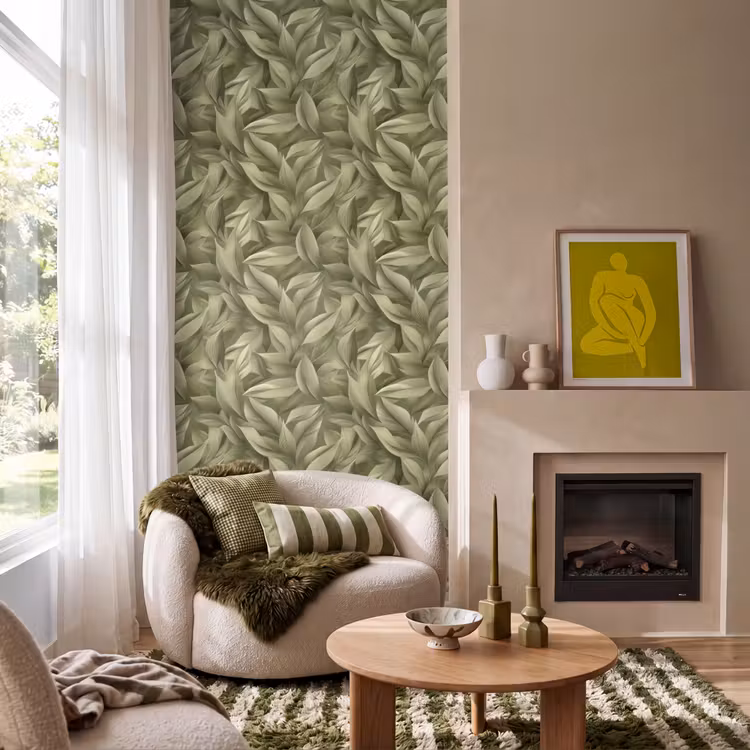 Bladeren - Modern - Groen Behang Vlies klein 1076 -sfeer2