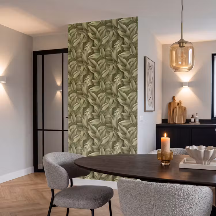 Bladeren - Modern - Groen Behang Vlies klein 1076 -sfeer3