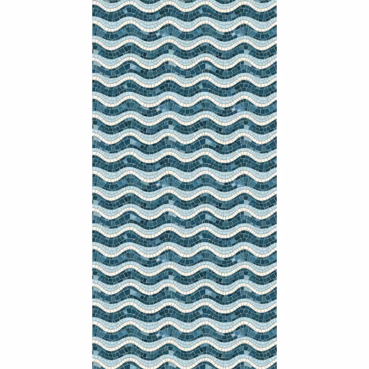 Blauw - Wit - Mozaïek - Golvend Behang Vlies klein 1076 -3d_website