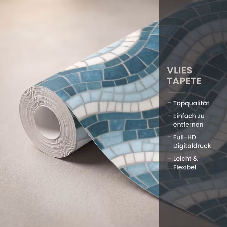 Blauw - Wit - Mozaïek - Golvend Behang Vlies klein 1076 -USP_closeupDE