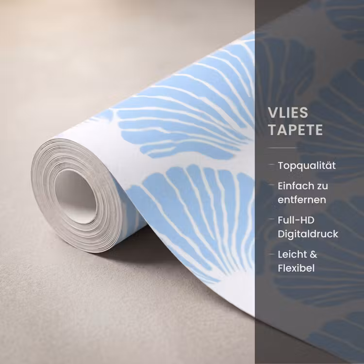 Blauw - Wit - Schelpen - Grafisch - Structuur Behang Vlies klein 1076 -USP_closeupDE