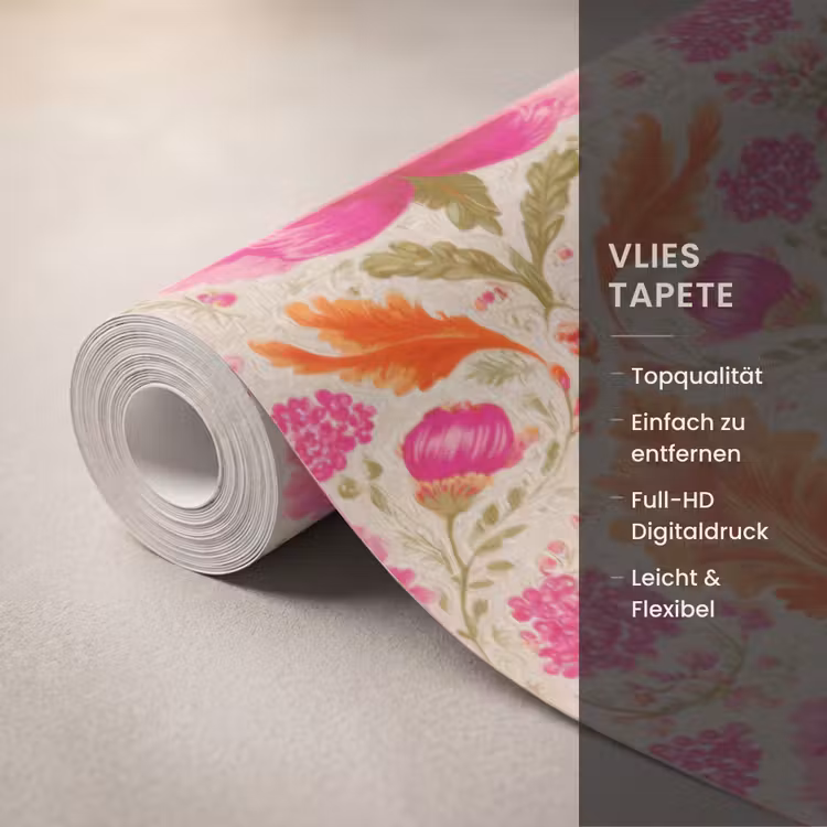 Bloemen - Barok - Roze - Oranje Behang Vlies klein 1076 -USP_closeupDE