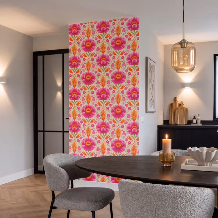 Bloemen - Barok - Roze - Oranje Behang Vlies klein 1076 -sfeer3