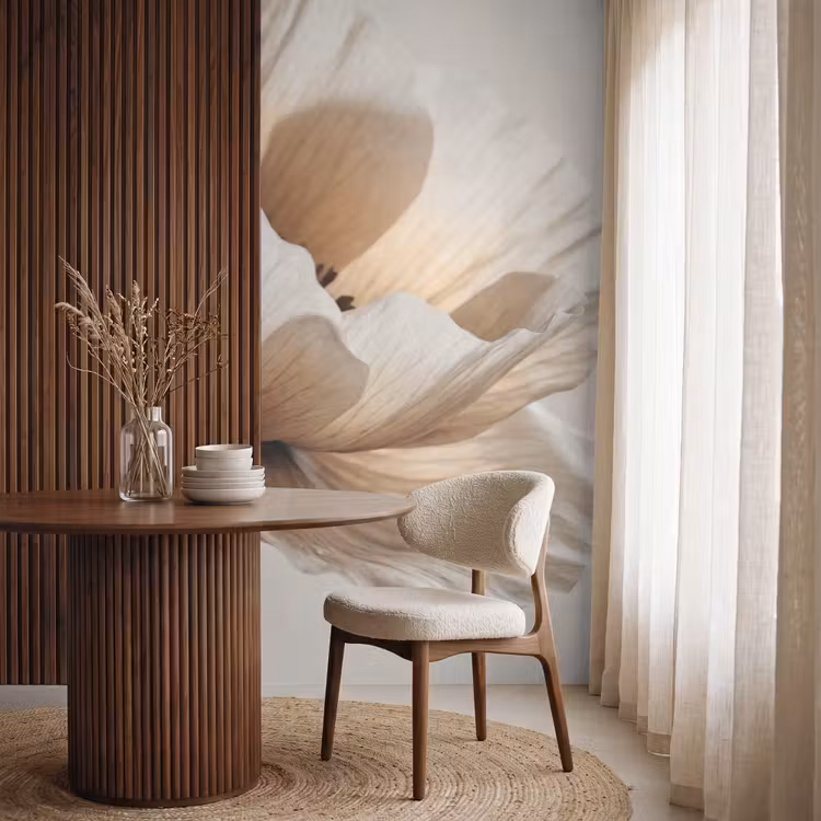 Bloem - Beige - Crème Behang Vlies klein -sfeer1