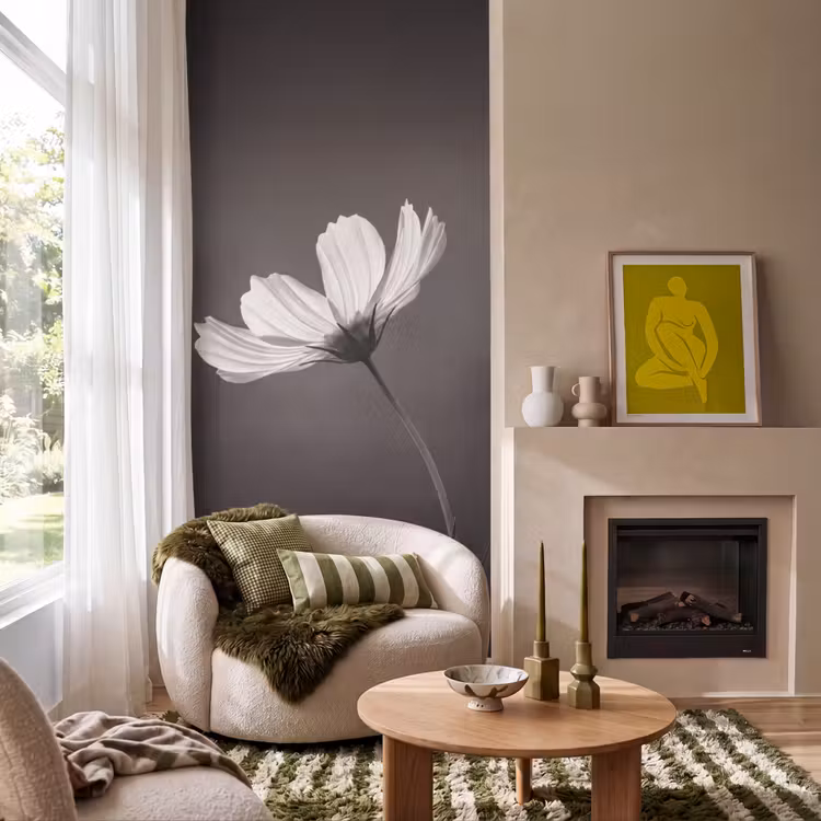 Bloem - Minimalistisch - Zwart - Wit Behang Vlies klein -sfeer2