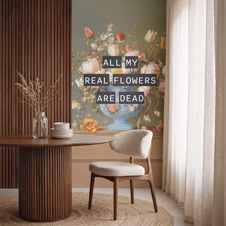 Bloem - Quote - Vintage - Art Behang Vlies klein -sfeer1