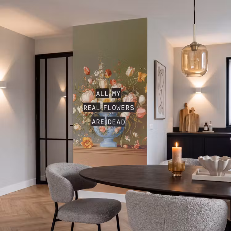 Bloem - Quote - Vintage - Art Behang Vlies klein -sfeer3