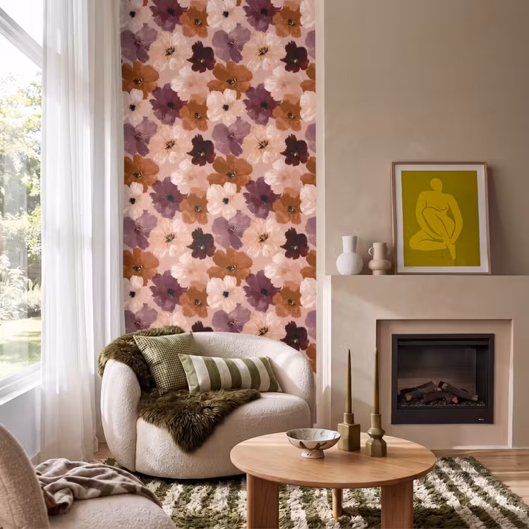 Bloemen - Abstract - Aardetinten Behang Vlies klein 1076 -sfeer2
