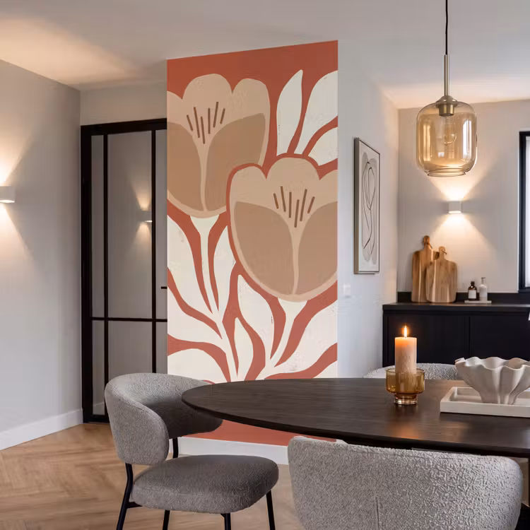 Bloemen - Abstract - Modern - Beige - Natuur Behang Vlies klein -sfeer3
