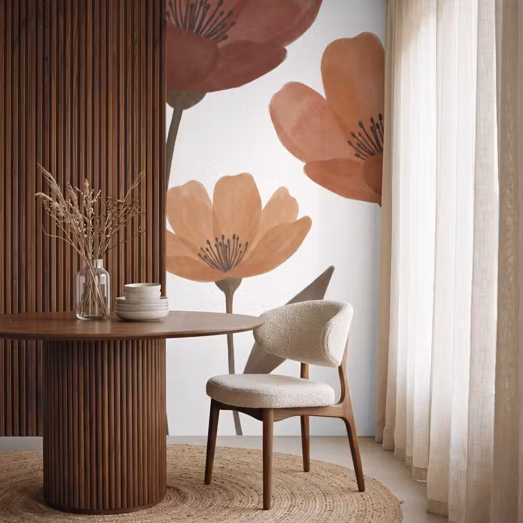 Bloemen - Abstract - Modern - Bruin - Decoratief Behang Vlies klein -sfeer1