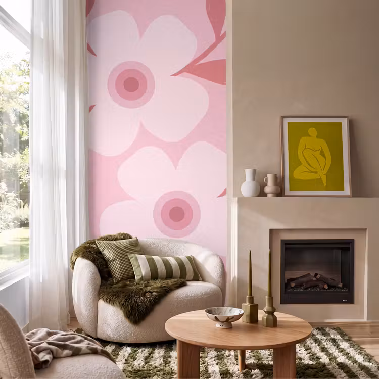Bloemen - Abstract - Modern - Roze - Natuur Behang Vlies klein -sfeer2