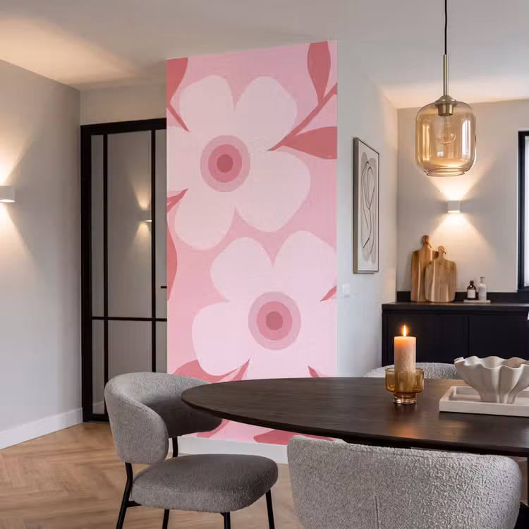 Bloemen - Abstract - Modern - Roze - Natuur Behang Vlies klein -sfeer3
