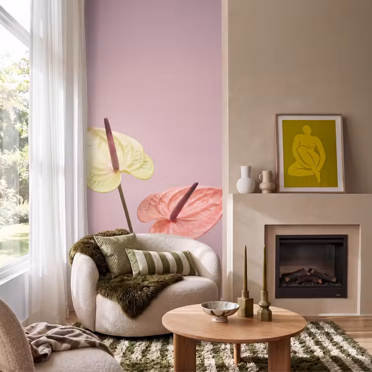 Bloemen - Anthuriums - Geel - Roze Behang Vlies klein -sfeer2