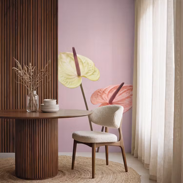 Bloemen - Anthuriums - Geel - Roze Behang Vlies klein -sfeer1