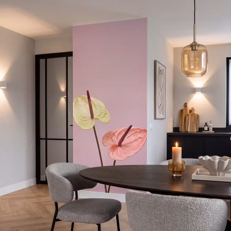Bloemen - Anthuriums - Geel - Roze Behang Vlies klein -sfeer3