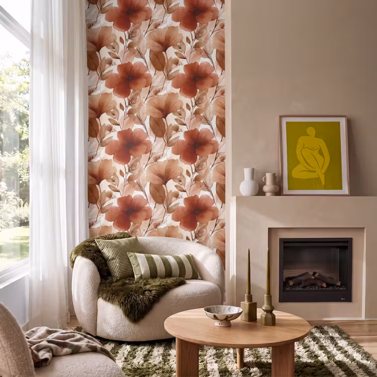 Tapete - Blumen – Aquarell – Botanisch – Terrakotta - Bloemen - Aquarel - Botanisch - Terracotta Behang Vlies klein 1076