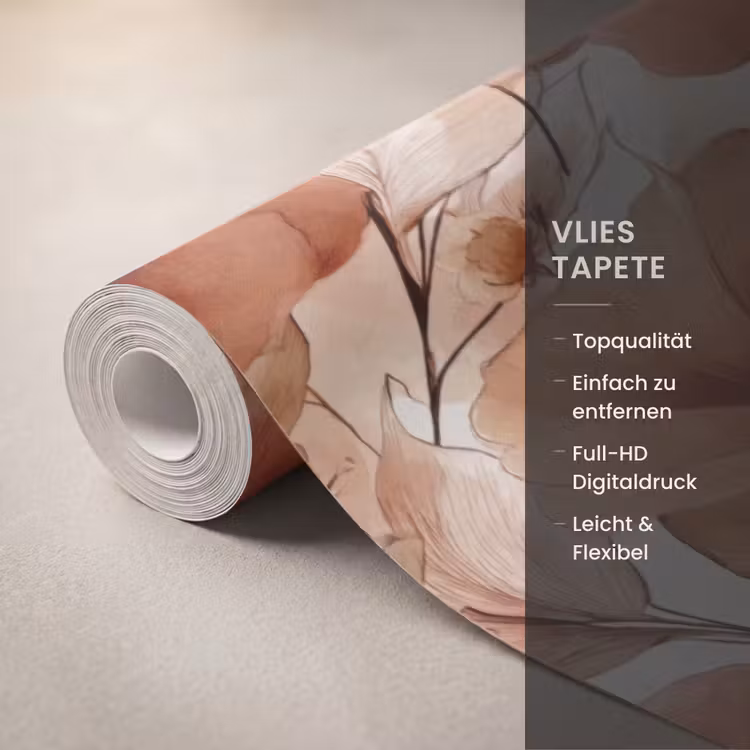 Tapete - Blumen – Aquarell – Botanisch – Terrakotta - Bloemen - Aquarel - Botanisch - Terracotta Behang Vlies klein 1076