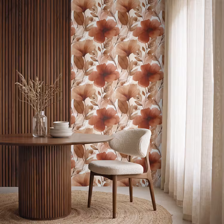 Tapete - Blumen – Aquarell – Botanisch – Terrakotta - Bloemen - Aquarel - Botanisch - Terracotta Behang Vlies klein 1076