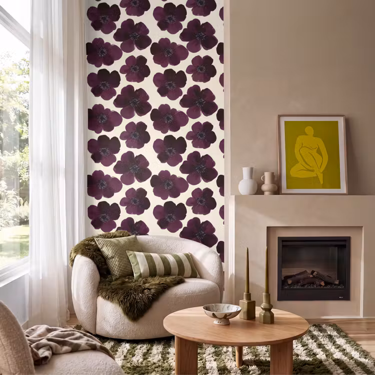 Bloemen - Aquarel - Paars Behang Vlies klein 1076 -sfeer2