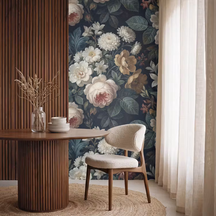 Bloemen - Boeket - Botanisch - Vintage - Donkere achtergrond Behang Vlies klein -sfeer1