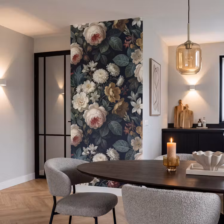 Bloemen - Boeket - Botanisch - Vintage - Donkere achtergrond Behang Vlies klein -sfeer3